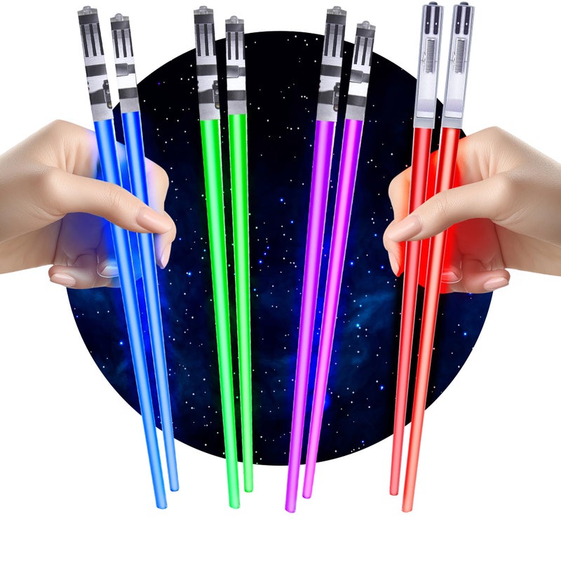 ChopSabers LightSaber Chopsticks Light Up Saber Led (4 Pairs, Red Blue Green Purple) - Image 1